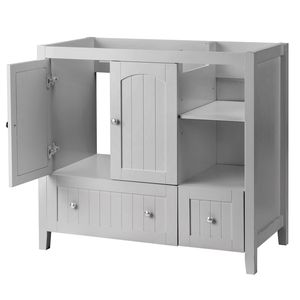 Mobile Bagno Grigio 91x46x82cm in MDF Laccato con Doppia Anta e 2 Cassetti, Decorativo in Legno Massello, da Terra, Impermeabile - Product Image 4