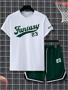 Conjunto Deportivo de 2 Piezas para Hombre, Camiseta de Manga Corta con Estampado de Letras y Números y Pantalones Cortos con Cordón - Product Image 2