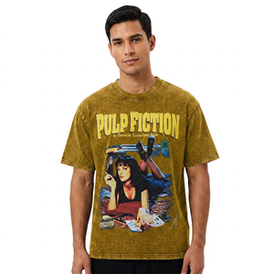 Camiseta Vintage de Hombre Pulp Fiction, Manga Corta, Cuello Redondo, Algodón Estampado, Teñido Moderno, Oversize, Lisa, Transpirable - Product Image 6