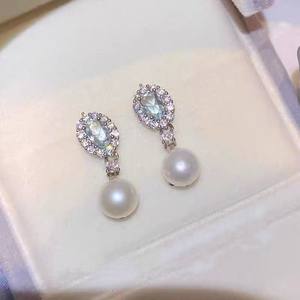 Boucles d'oreilles en perles d'eau douce naturelles de 7-8 mm, argent pur de luxe à la mode avec ornements en pierres précieuses - Product Image 4