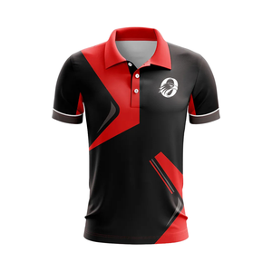 Maillot de cricket pour homme noir et rouge à sublimation, polo à manches courtes, chemise de sport, tenue de match athlétique, uniforme d'équipe, vêtements de performance - Product Image 1