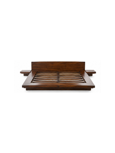 Base de Cama Minimalista de Madera de Teca Sólida con Mesitas Laterales Integradas, Diseño Moderno de Cama de Madera - Product Image 1