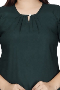 Top Selling Premium Quality Women Regular Fit Rayon Solid Top Vintage Style Breathable Fabric <b>Party</b> Wear Available Green Color - Product Image 4