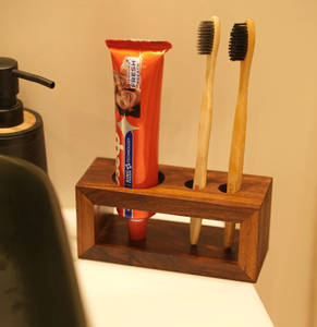 High Quality Wooden <b>Toothbrush</b> <b>Holder</b> Rectangle For Bathroom Storage With <b>Toothpaste</b> Slot Convenient Organizer - Product Image 4