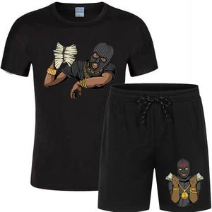 Conjunto de ropa deportiva de verano para hombre, transpirable, antiolor, de secado rápido, 100% algodón, marca personalizada, estampado, camiseta de manga corta, pantalones cortos, Hip Hop - Product Image 5