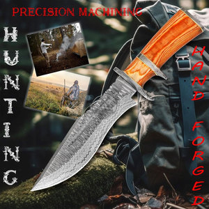 Couteau de chasse Bowie en acier Damas de 15 pouces - Lame fixe ambidextre forgée à la main - Couteau tactique de survie et de camping avec manche en bois de rose - Product Image 2