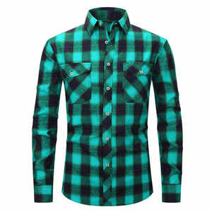 Men's Red Plaid Long Sleeve Casual <b>Shirt</b> Full Button Down <b>Collar</b> Flannel Fabric Breathable Autumn Wear - Product Image 3