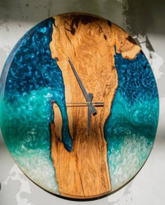 Top Selling Unique Handmade Wooden and Epoxy Resin Wall <b>Clocks</b> Elegant Round Shape Green Epoxy Style For Bedroom & Guest Room - Product Image 6
