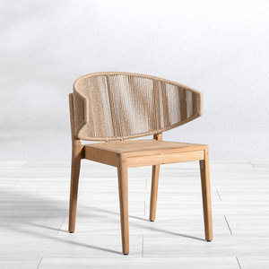Chaise de salle à manger en teck massif avec dossier en corde tressée à la main, écologique, légère, moderne, pour l'extérieur, appartement, mobilier de salle à manger - Product Image 1