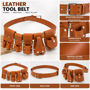 Ceinture à outils en cuir de qualité supérieure, robuste, avec plusieurs poches, taille réglable, pour charpentier professionnel, électricien, organiseur d'outils - Product Image 5