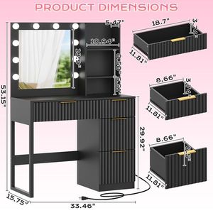 Mobile da Trucco in Truciolato Nero con Finitura Melaminica, 4 Cassetti, 2 Ripiani, 10 Lampadine Tricolore e Multipresa - Product Image 4