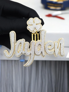 Colgante Personalizado con Nombre Jayden, Trébol con Moissanita, Joyería Hip Hop, Tono Dorado, Pieza de Lujo - Product Image 2