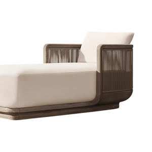 Tumbona Moderna de Teca Gris para Exteriores, con Cojín Suave Impermeable y Reposabrazos de Cuerda Tejida, Tumbona de Lujo para Patio - Product Image 4