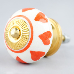 Handmade Wholesale Ceramic Knobs Orange <b>White</b> Heart Design <b>Cabinet</b> Knob Drawer Pulls Door Handles Bulk Lot - Product Image 2