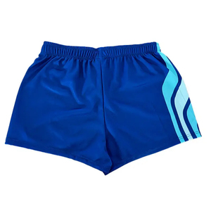 Shorts de sport bleus pour hommes avec bande latérale, taille élastique, séchage rapide, en polyester tissé, longueur mi-cuisse - Product Image 6