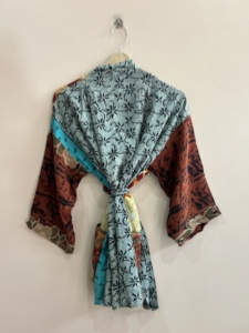 Bata corta de patchwork para mujer, sin mangas, sin cuello, estampada, de algodón, fibra de bambú y elastano, suave, informal, para verano - Product Image 2