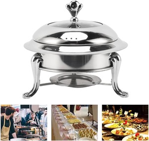 Plat à chafing de luxe argenté avec couvercle en verre, chauffe-plat rond en acier inoxydable pour buffet d'hôtel et traiteur de banquets de mariage - Product Image 2