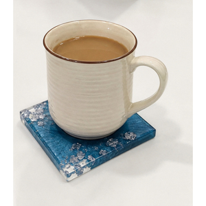 Custom Handmade Epoxy Resin <b>Coaster</b> Set with Holder Luxury Blue Drink <b>Coasters</b> Metallic <b>Silver</b> Flakes Heat Resistant Cup Mats - Product Image 4