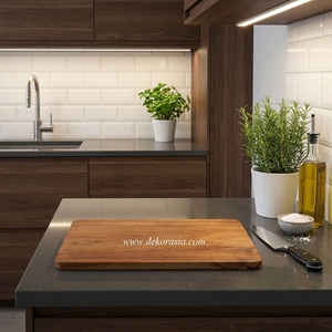 Planche à découper élégante et écologique en bois de teck pour la cuisine, compatible lave-vaisselle, pour hacher, trancher et servir - Product Image 5