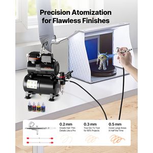 Kit Aerografo 1/6 HP con Compressore e Serbatoio, Aerografo Professionale a Doppia Azione 1/6 HP, 3 Punte, Accessorio per Vernice Acrilica - Product Image 2