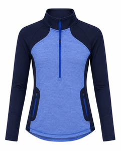 Women Navy Blue Heather Blue Quarter Zip Equestrian Base Layer Riding Shirt Breathable Stretch Training <b>Top</b> Custom OEM ODM - Product Image 1
