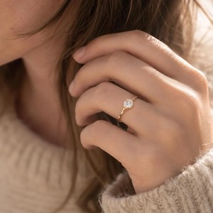 IGI Certified 10K 14K 18K Solid Gold Minimalist Round Cut Lab Diamond Moissanite Promise <b>Ring</b> <b>Proposal</b> <b>Ring</b> Handmade Jewelry - Product Image 6