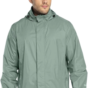 Factory <b>Lightweight</b> Hooded Safari Style <b>Mens</b> <b>Rain</b> <b>Jacket</b> Outdoor Windbreaker Packable Portable Waterproof Sports 100% Polyester - Product Image 1