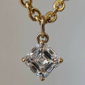 Collar con colgante de diamante de laboratorio con corte Asscher de lujo, cadena solitaria de oro macizo, joyería al por mayor - Product Image 1