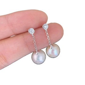 Boucles d'oreilles en argent S925 avec perles d'eau douce pour femmes, perles rondes simples et brillantes, accessoires en perles naturelles, design de bijoux de niche - Product Image 4