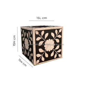 Boîte à mouchoirs décorative en bois sculptée à la main avec incrustations en os, support de luxe pour salon, bureau, chambre à coucher, table - Product Image 6