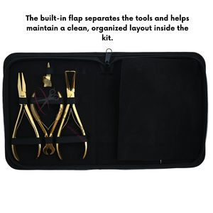 All in One Gold Hair Extension <b>Tool</b> Set with Microlink Removal Plier Tape Applicator Bead <b>Threading</b> Hook loop Sectioning Comb - Product Image 5