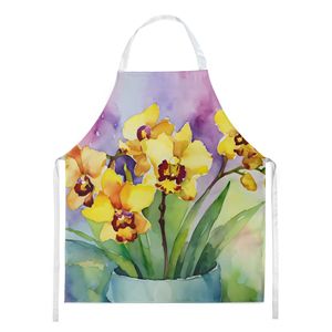 Unisex Large Multicolor Watercolor Orchids <b>Apron</b> for <b>Kitchen</b> Cooking Baking Crafts Gardening-for Adults <b>Women</b> Men - Product Image 1