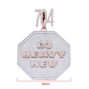 Pendentif médaillon octogonal de luxe en moissanite, or rose et argent, style hip-hop glacé, bijou de charme - Product Image 1