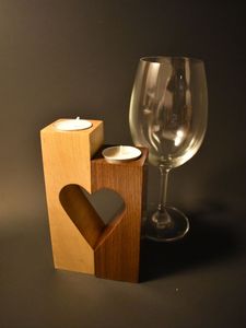 Handmade Customizable Heart Shape Wooden Tea Light <b>Holder</b> Rustic Wedding Home Decor - Product Image 2