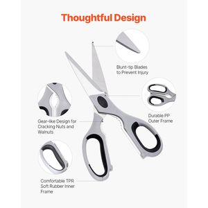 2 Pack Durable Stainless Steel <b>Kitchen</b> Scissors Heavy Duty Cooking <b>Shears</b> with Soft Grip Comfort Sheaths for Cutting - Product Image 3