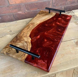 DOOR SQUARE WOOD <b>EPOXY</b> RESIN TRAY Fabulous Decorative Design for Serving Food in Kitchen Restaurants Home Use - Product Image 3