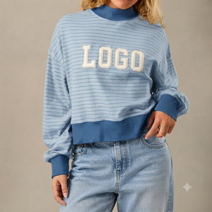 Sweat-shirt à col montant pour femme, basique et élégant, en mélange de coton premium, coupe ample, manches longues - Product Image 1