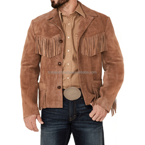 Chaqueta Vaquera de Cuero con Flecos y Cuentas para Hombre, Estilo Western Nativo, Abrigo Transpirable de Invierno, Logotipo Frontal Personalizable - Product Image 2