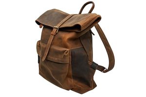 Wriza Simple Retro Genuine <b>Leather</b> <b>Backpack</b> Adjustable Strap Zipper Closure <b>Large</b> Capacity Multi-Function Lightweight Casual Bag - Product Image 2