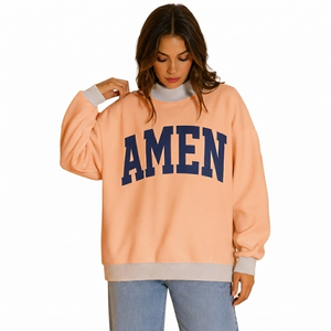 Low Price Women's Oversized Knitted Embroidered Mock <b>Neck</b> <b>Light</b> Color Sweatshirt Cotton Blend Anti-Shrink Pullover - Product Image 3