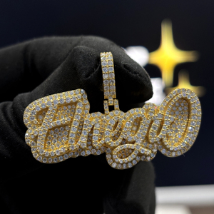 <b>Custom</b> Oversized Script <b>Name</b> Pendant 925 Sterling Silver VVS Moissanite Fully Iced Hip Hop <b>Necklace</b> Yellow Gold Pave Jewelry Men - Product Image 5