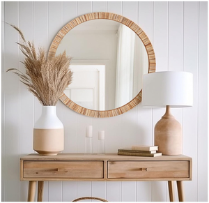 Vietnam Modern Rattan Floral Round <b>Mirror</b> Handmade <b>Wall</b> Decor - Product Image 4