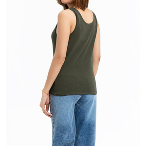 Women's Olive Green Scoop <b>Neck</b> Knitted Tank Top Casual Solid Color Sleeveless Tops - Product Image 2