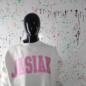 Sweat-shirt à col montant JASIAK ASH GREY 100% coton avec broderie appliquée rose clair, col large, URBAN PRODUCTIONS - Product Image 2