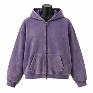 Sudadera con capucha y cremallera para mujer, chaqueta cálida de forro polar con lavado ácido, ropa deportiva informal, cómoda para el día a día - Product Image 1