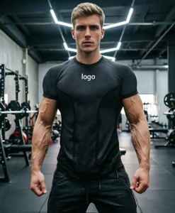 Custom Gym Wear Manufacturer Men's Compression Shirt <b>Athletic</b> Performance T Shirt DTF Printing Embroidery OEM Factory - Product Image 1