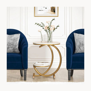 Elegante Mesa Auxiliar de Café de Diseño Nuevo, Mesa Lateral Personalizada con Tapa de Mármol y Estructura Metálica, Muebles de Hierro de Nueva Llegada - Product Image 1