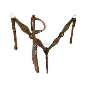 Exclusivo Quality100 % cuero genuino Western One Ear Headstall & Breast Collar Set con látigo Stitch Proveedor Fabricante - Product Image 4