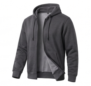Sweat-shirt à capuche zippé pour homme en molleton de coton et polyester, manches longues, avec poignets côtelés et poches avant - Product Image 2