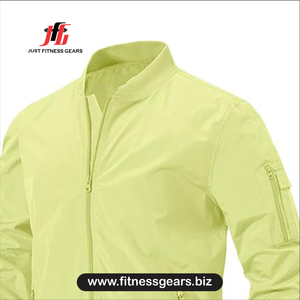 <b>Men's</b> <b>Light</b> Yellow Bomber <b>Jacket</b> Windproof Zipper Closure Stand Collar Casual Autumn Wear - Product Image 3